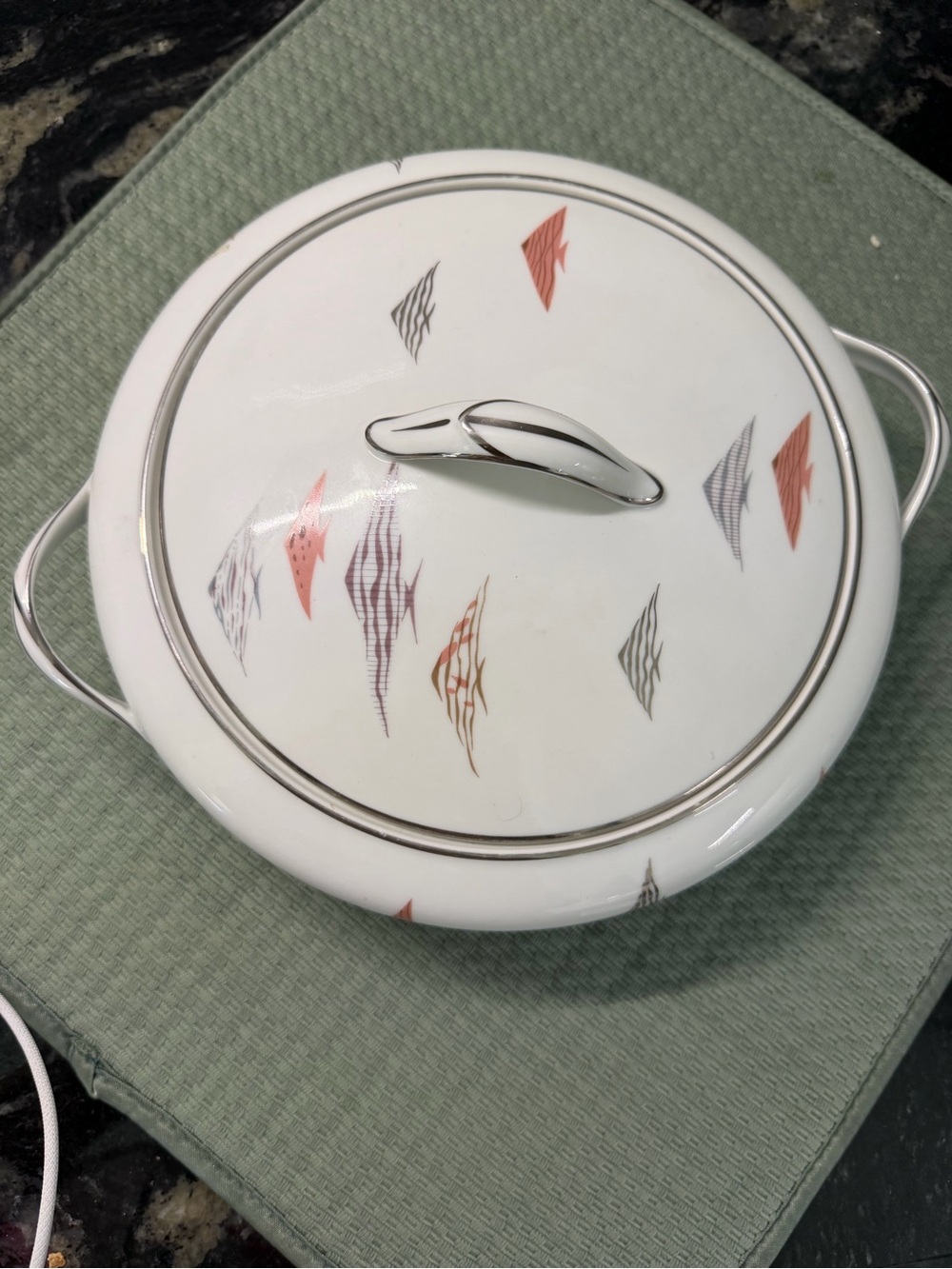 Noritake White Covered China Dish Tropical Fish Pattern like new